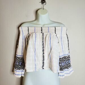 Paper Heart Off The Shoulder Embroidered Bell Sleeve Crop Top White Size S Boho